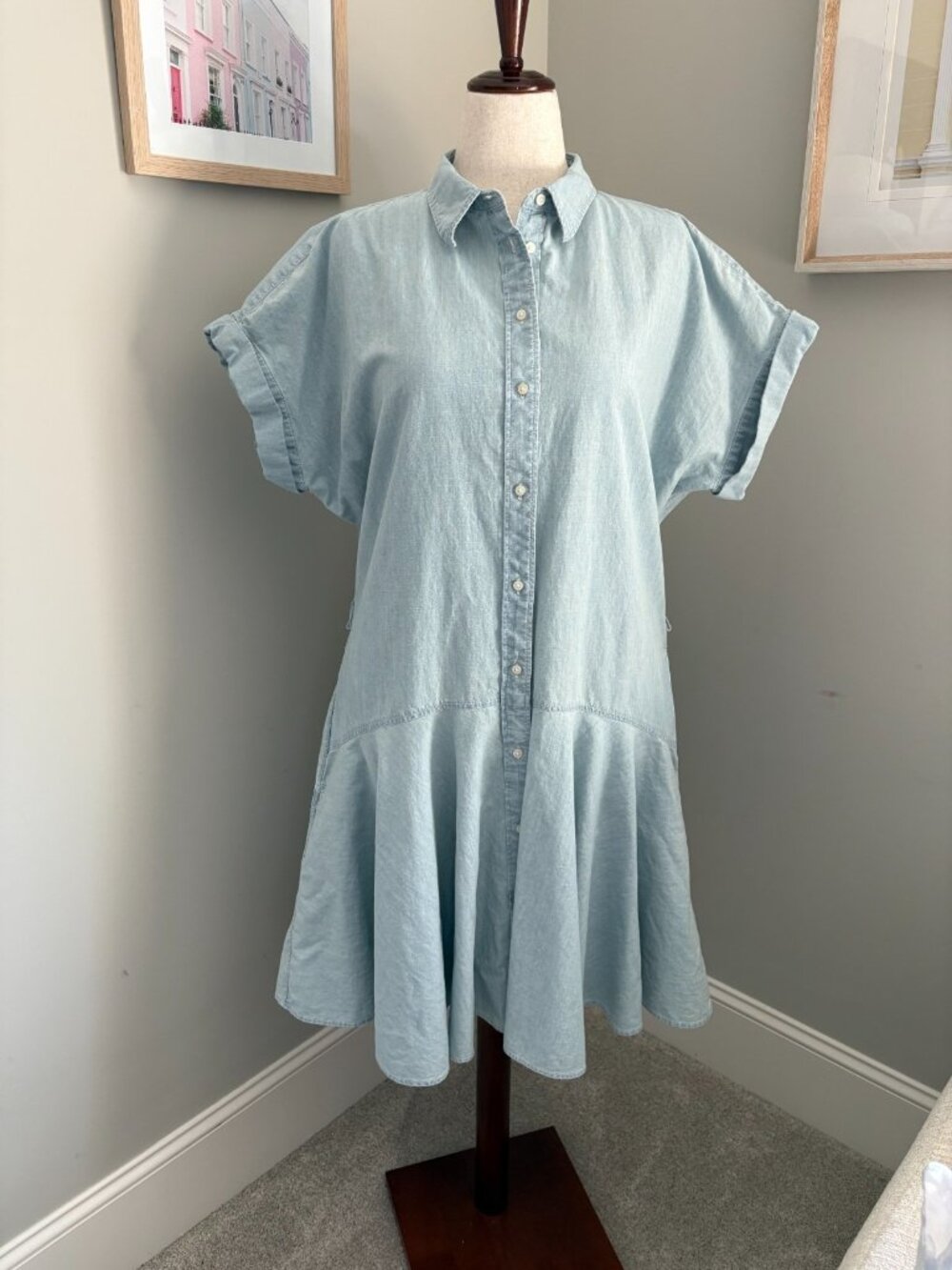 Lauren Ralph Lauren Dress Size 16 Blue Chambray Cotton Fit & Flare Shirt Dress